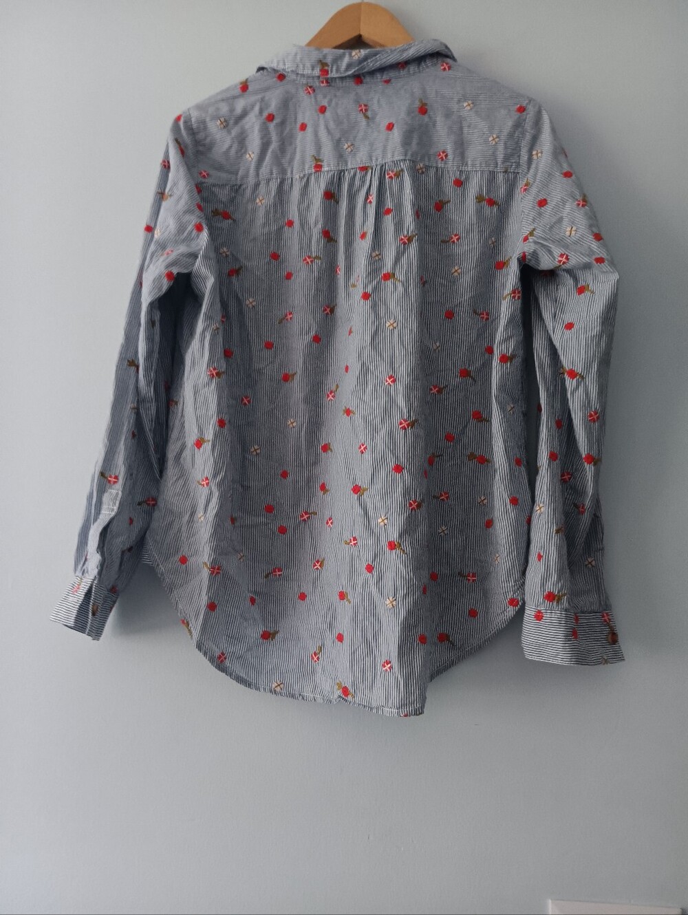 Maeve Agra Cotton Embroidered Floral Button Long Sleeve Striped Shirt Sz 10 - Picture 2 of 7